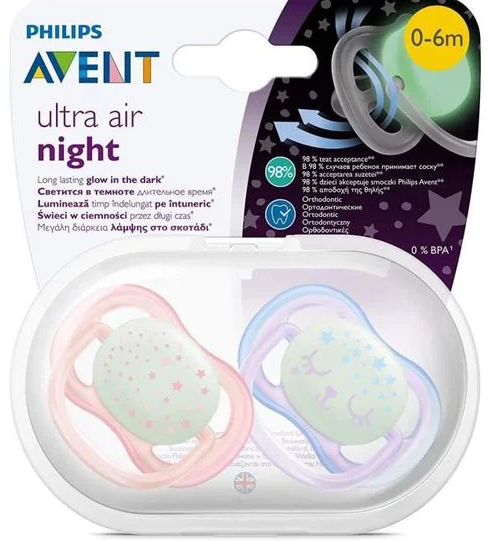 Lot De 4 Sucettes Philips Avent Ultra Air Day&Night - 18 Mois+, Orthodontiques, Phosphorescentes, Sans BPA