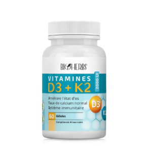 BIOHERBS VITAMINES D3+K2 BT/60 GELLULES