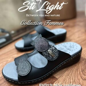STI LIGHT CLAQUETTE FEMME EV013 NOIR PAILLETEE