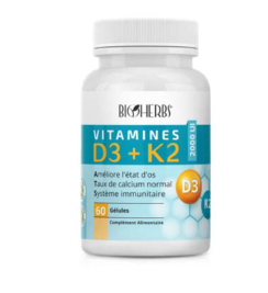 BIOHERBS VITAMINES D3+K2 BT/30 GELLULES
